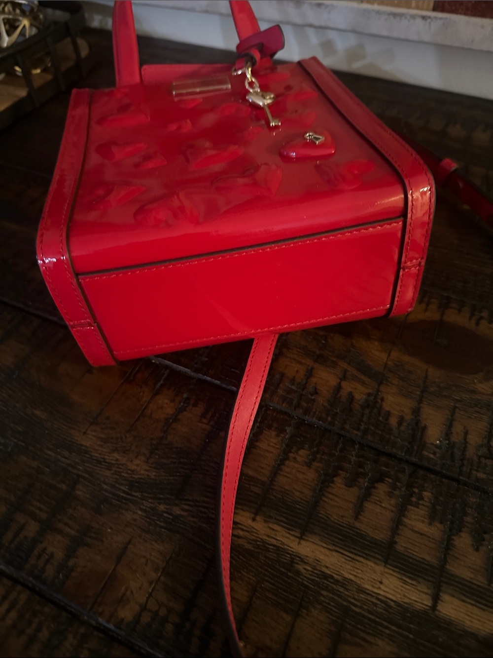 kate spade Red Patent Heart-Embossed Crossbody Bag - Picture 9 of 9